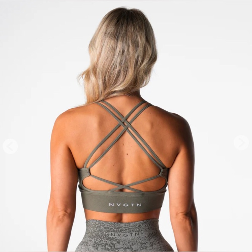 NVGTN Women's Strappy Back Sports Bra in Olive